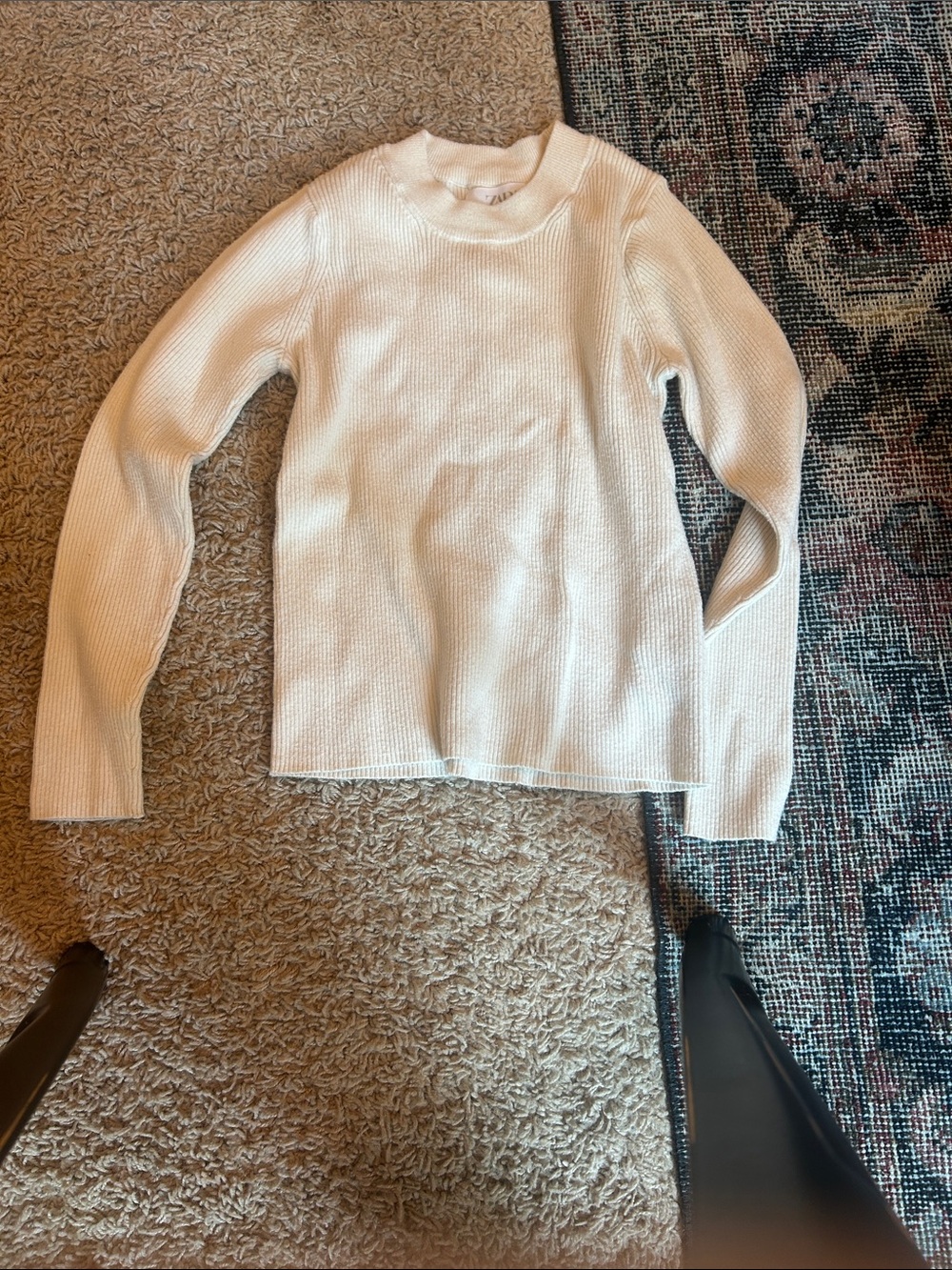 Zara Cream Ribbed Long Sleeve Knit Top for Kids